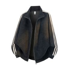 实拍秋冬新款拉链开衫卫衣男士立领日系复古休闲通勤外套潮流夹克