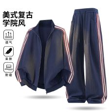 批发实拍秋冬新款休闲运动套装男女宽松百搭针织开衫一套通勤日常休闲
