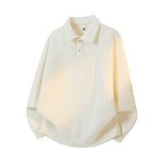 批发实拍纹理感提花翻领<b class='q'>卫衣</b><b class='q'>男士</b>秋季新款美式重磅纯色百搭Polo衫上衣