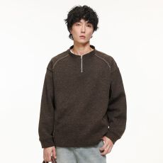 批发实拍<b class='q'>秋</b>冬新款立领半拉链套头卫衣男士缝线潮流美式重磅外套上衣
