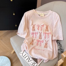 批发官图大码女装200斤雪花亚麻160克短袖<b class='q'>t</b><b class='q'>恤</b>夏潮蝴蝶结宽松圆领上衣