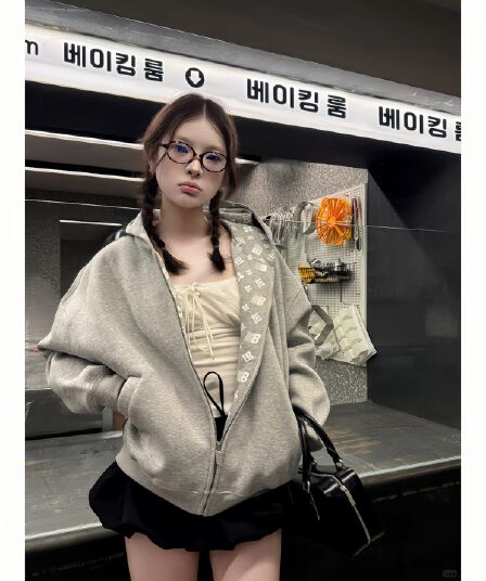 경관 그림 빅 사이즈 여성 의류 긴팔 티셔츠 후드티 여성 가을 얇은 지퍼 카디건 코트 새로운 후드 맨위