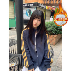 批发官图卫衣男女<b class='q'>情侣装</b>秋冬加绒加厚潮拉链开衫<b class='q'>外套</b>条纹连帽韩版上衣