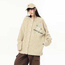 批发官图长袖复古毛衣女装秋冬新款刺绣花圆领开衫外套保暖针织衫