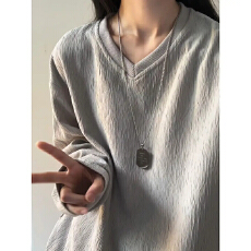 批发官图230克原版长袖<b class='q'>t</b><b class='q'>恤</b>打底衫男女薄款潮秋季提花中长宽松V领上衣