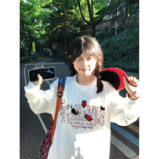 批发官图220克纯棉长袖<b class='q'>t</b><b class='q'>恤</b>打底衫男女薄款潮秋刺绣花中长宽松圆领上衣