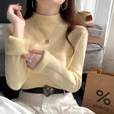 批发官图包芯纱长袖<b class='q'>t</b><b class='q'>恤</b>女装秋冬短款修身打底衫半高领一体绒保暖上衣