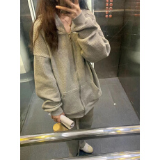 批发官图华夫格复合卫衣女春秋薄款2025连帽开衫外套上衣大码<b class='q'>女装</b>