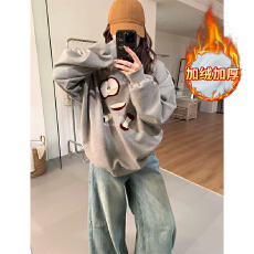 批发官图大码<b class='q'>女装</b>200斤卫衣女冬季新款中长宽松卡通刺绣圆领保暖上衣