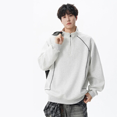 批发官图<b class='q'>大码</b>女装长袖<b class='q'>t</b><b class='q'>恤</b>卫衣男薄款潮春秋明线装饰拉链新款立领上衣