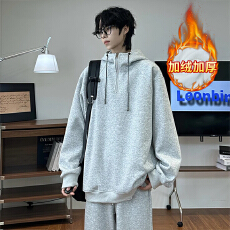 批发官图大码<b class='q'>女装</b>加绒情侣卫衣男潮牌设计感秋冬新款纯色宽松保暖上衣