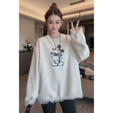 批发官图纯棉华棉复合真超加绒卫衣<b class='q'>女</b>秋冬潮新款蕾丝宽松保暖<b class='q'>上衣</b>