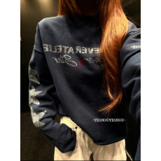 批发官图320克大鱼鳞卫衣女装春秋新款薄款烫钻宽松圆领<b class='q'>韩版</b>上衣