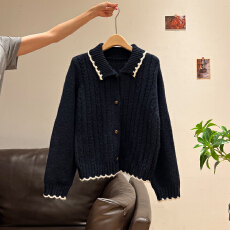 批发官图北极绒长袖上衣针织衫女秋冬提花开衫<b class='q'>外套</b>POLO领保暖毛衣