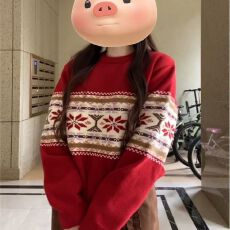 批发官图绵羊绒针织衫设计感简约打底上衣女秋冬提花圆领保暖毛衣