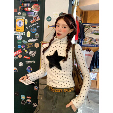 批发官图250克原版长袖t恤打底衫女波点刺绣薄款春<b class='q'>秋</b>新款高领上衣