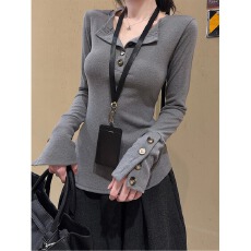 批发官图260克慕斯羊绒长袖t恤打底衫女纽扣春<b class='q'>秋</b>纯色新款圆领上衣