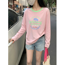 批发官图165克雪花棉<b class='q'>防晒衣</b>长袖t恤女装<b class='q'>夏季</b>新款薄款撞色圆领上衣