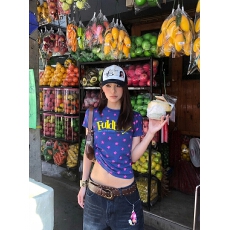 批发官图1*1螺纹210克短袖<b class='q'>t</b><b class='q'>恤</b>女夏新款显瘦<b class='q'>字母</b>星星满印圆领上衣