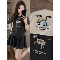 批发官图1*1纯棉螺纹210克短袖<b class='q'>t</b><b class='q'>恤</b>女夏新款韩系刺绣正肩圆领上衣