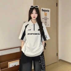 批发官图220克珠地空气层短袖<b class='q'>t</b><b class='q'>恤</b>女装夏季新款中长宽松POLO领上衣