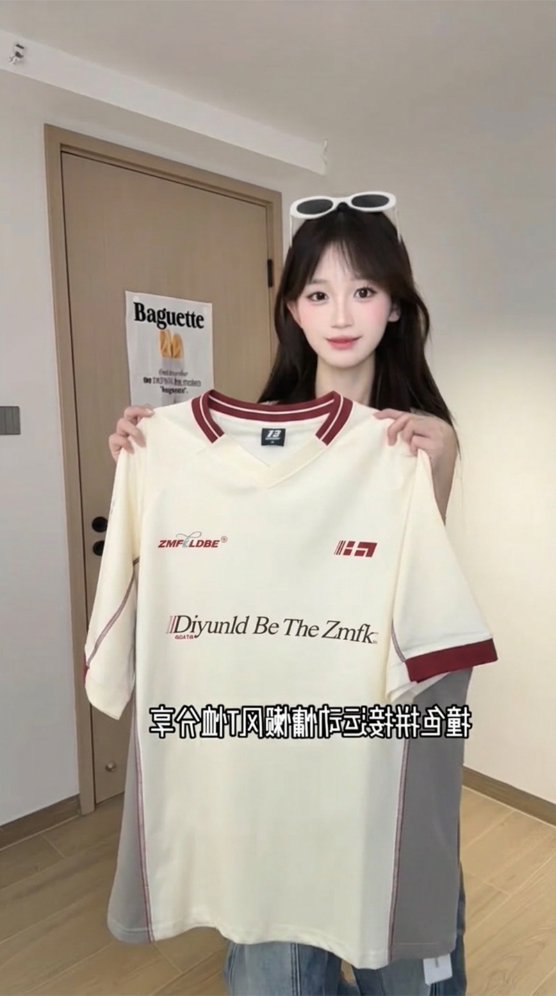 경관 그림 조수 브랜드 반팔 티셔츠 남녀 커플룩 여름 얇은 새로운 한 부서 루즈핏 삽입 색상 라운드 넥 맨위
