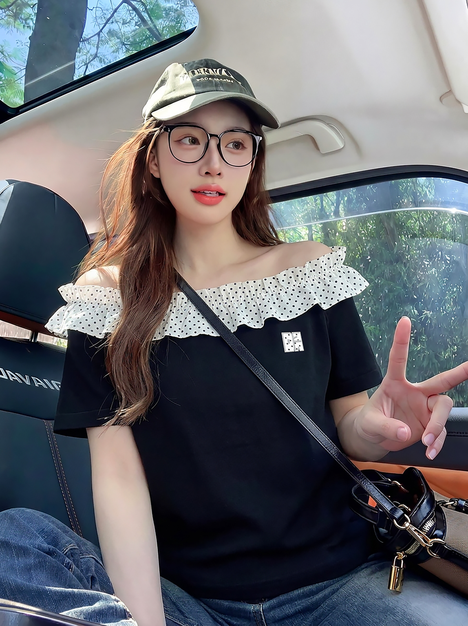 BY29821# 短袖t恤女装夏季新款潮韩系宽松刺绣荷叶边波点斜领上衣 服裝批發女裝批發服飾貨源