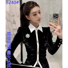 批发高端小资小上衣轻奢高级感法式气质<b class='q'>职业</b>收腰黑色拼接丝绒<b class='q'>衬衫</b>女秋