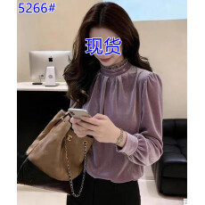 批发2025新款秋冬法式小众独特超好看的<b class='q'>长袖</b>金丝绒紫色<b class='q'>衬衫</b>女内搭上衣