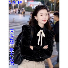 批发时尚淑女风撞色蝴蝶结丝绒衬衫女<b class='q'>秋</b>冬新款国风百搭优雅显瘦上衣潮