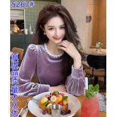 批发法式绝美紫色丝绒打底衬衫女内搭<b class='q'>秋</b>冬季减龄漂亮蕾丝拼接长袖上衣