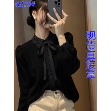 批发法式赫本风蕾丝拼接蝴蝶结系带<b class='q'>衬衫女</b>2025秋冬新款洋气显瘦上衣潮