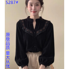 批发新中式<b class='q'>女装</b>黑色蕾丝拼接灯笼袖丝绒旗袍上衣25冬显瘦内搭国风<b class='q'>外套</b>