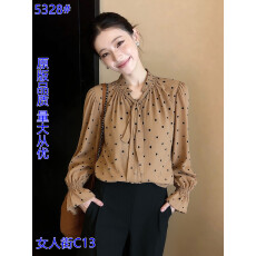 批发轻熟风撞色波点长袖衬衫减龄气质上衣2026年早春小众<b class='q'>雪纺衫</b>别致女