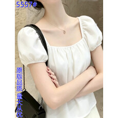 批发优雅ins绝美白色方领泡泡袖衬衫女夏季新款洋气简约轻奢漂亮衬衣