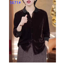 批发深咖色翻领长袖丝绒<b class='q'>衬衣</b>女2026秋季新款轻奢高端时尚气质<b class='q'>上衣</b>