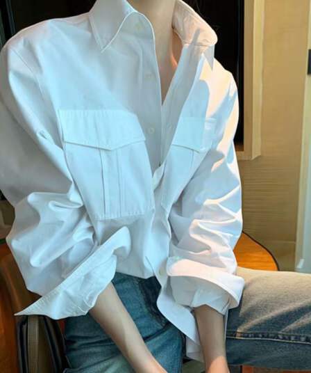 봄 가을 워크웨어 바람 캐주얼 순면 화이트 여성 셔츠 디자인 센스 작은 대중 chic 루즈핏 슬림해 보이는 스택 착용 셔츠