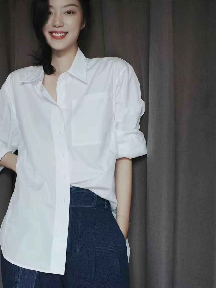 봄 드레스 새로운 화이트 여성 셔츠 인사이드 가져 가라. 서리가 내린 부서 고급 센스 맨위 루즈핏 캐주얼 품격 출퇴근 면 셔츠