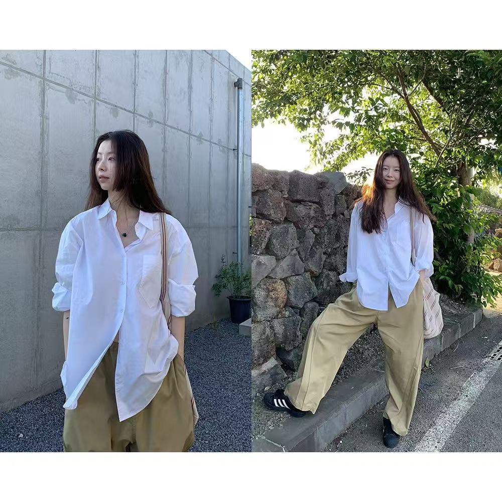 2026 새로운 봄 느슨함 센스 긴팔 익스트림 제인 순면 품격 재킷 여성 셔츠 셔츠 루즈핏 흰 셔츠 연령 감소