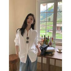 批发白色长袖<b class='q'>衬衫</b>女春秋新款宽松休闲上衣基础款纯棉<b class='q'>衬衣</b>