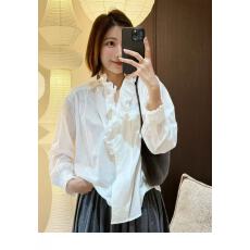 批发木耳边拼接纯棉宽松<b class='q'>衬衫</b>女秋法式立领百搭白色<b class='q'>衬衣</b>