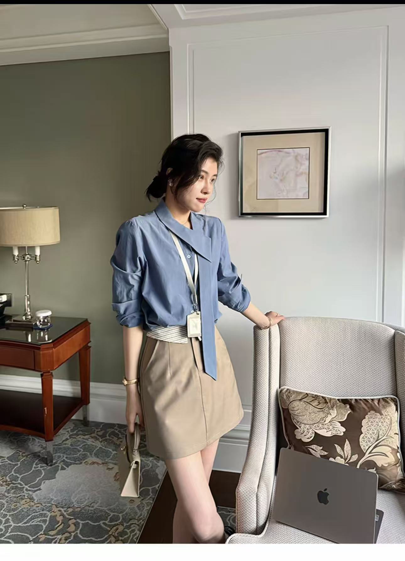 장 A 스타 처음 플러스 구매 3.1 봄 여름 켜기 새로운 디자인 센스 리본 셔츠