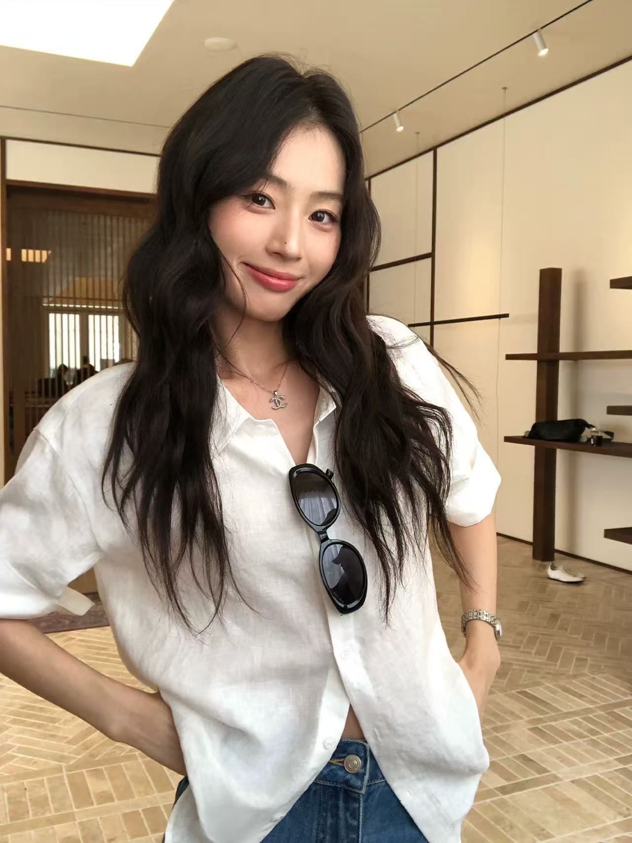 오래된 돈 vibe 1oo 아마 반팔 여성 셔츠 루즈핏 출퇴근 셔츠 중간 소매 품격 맨위