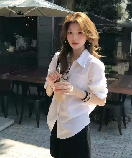 기초 섹션 화이트 명중 Pleat 여성 셔츠 봄 여름 루즈핏 캐주얼 긴팔 분위기 센스 맨위 셔츠 여성
