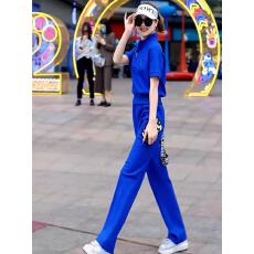 批发春夏季新款<b class='q'>妈妈装</b>蓝色拉链立领短袖上衣两件套女装2025年今年流行