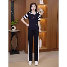 批发今年休闲运动风套装2026新款夏季减龄显瘦蓝色圆领短袖两件套女装