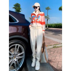 批发春夏季新款宽松卫衣卫裤两件套女装时尚拼色字母印花开衫上衣<b class='q'>套装</b>