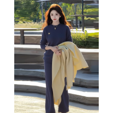 批发韩系氛围感一整套ootd穿搭今年流行港味御姐蓝色上衣两件套装女<b class='q'>春</b>