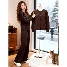 批发咖啡色休闲运动套装女秋冬美拉德穿搭一整套高级感欧货卫衣两件套