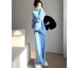 批发<b class='q'>冬</b>装搭配一整套高级感慵懒松弛感蓝色高领毛衣休闲套装女外穿时尚